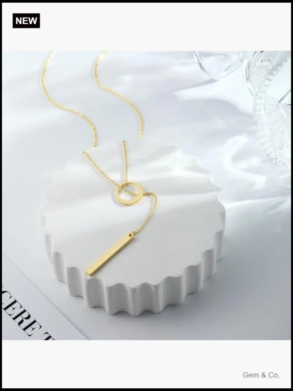 Layered Dainty 14k Gold Plated Lariat Necklace 18in, Non Tarnish Drop
